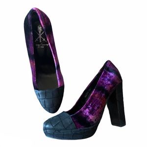 Opening Ceremony-Crushed Velvet Leather Croc Pumps